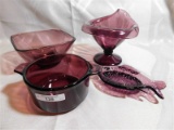 4 PIECES OF PURPLE GLASS DISHES
