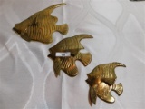 LOT OF 3 BRASS FISH WALL DÉCOR