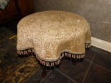 QUEEN ANNE TABLE COVERED W/ PAISLEY TABLECLOTH