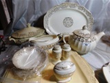 12 PIECES ANTIQUE ASSORTED GOLD TRIMMED CHINA - ALL PIECES MAY NOT BE FROM SAME PATTERN