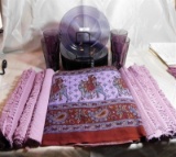 12 PURPLE PYREX PLATES - 4 PURPLE GLASSES - 6 PURPLE PLACEMATS - PURPLISH TABLE CLOTH