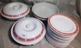 19 PIECES ORIENTAL RED & WHITE RESTAURANT CHINA WARE (1988) - 2 SERVING BOWLS - 2 COVERED DISHES - 1