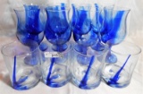 8 GOBLETS - 4 ROCK TUMBLERS - BLUE STREAKED GLASSWARE