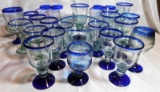 BLUE RIMMED GLASSWARE LOT - 25 PIECES