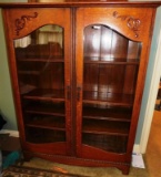 ANTIQUE WOOD & GLASS DISPLAY CABINET - 60.5