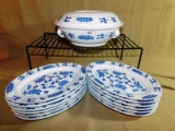 13 PIECE BLUE & WHITE ORIENTAL RESTAURANT DISHES