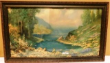 ANTIQUE FRAMED SCENIC LITHOGRAPH INSPIRATION INLET 1927 - 28.75