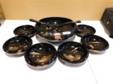 VINTAGE 9 PIECE ORIENTAL SALAD SET - EACH BOWL HAS DIFFERENT DESIGN