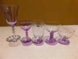 LOT OF 5 NEODYMIUM GLASSWARE PIECES - THIS GLASS CHANGES COLOR FROM PURPLE TO BLUE DEPENDING ON LIGH