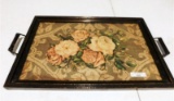 VINTAGE GLASS TOP WOOD TRAY - 20