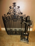 AWESOME HEAVY FIREPLACE SCREEN & TOOLS