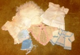 MISC. ANTIQUE LOT OF BABY CLOTHES - BLANKETS - ETC.