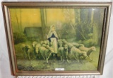 ANTIQUE FRAMED SHEEP PRINT - 17.5