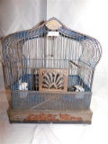 ANTIQUE CROWN BIRD CAGE - BLUE - 2 FEEDERS/WATERERS - 15.5