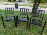 4 PIECE BLACK OUTDOOR FURNITURE- 3 CHAIRS - 1 PYNATRAP INSECT CATCHER