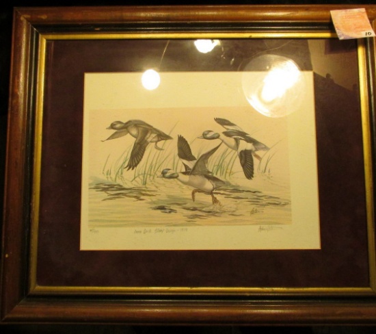 Print #35/750 "Iowa Duck Stamp Design-1979" by Andrew Peters,  17 1/2" x 21 1/2". Glass framed and M