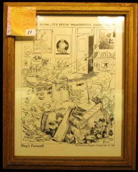 9 3/4" x 12 3/4" Glass Framed Print of Cartoon  "Ding's Farewell The Des Moines Register--Tuesday, F