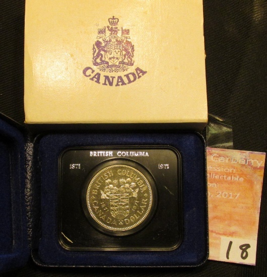 1871-1971 British Columbia encased Dollar in original box of issue. Brilliant Uncirculated.