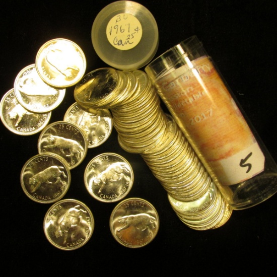 1967 Original Solid Date Brilliant Uncirculated Roll of "Bobcat" Canada Confederation Silver Quarter