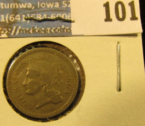 1868 THREE CENT NICKEL WITH FULL LIBERTY