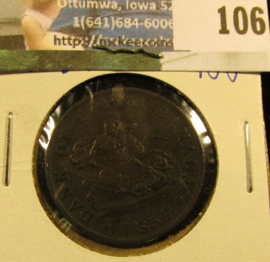 1857 BANK OF UPPER CANADA HALF PENNY.  THIS COIN IS COMMONLY REFERRED TO AS THE "DRAGON SLAYER"