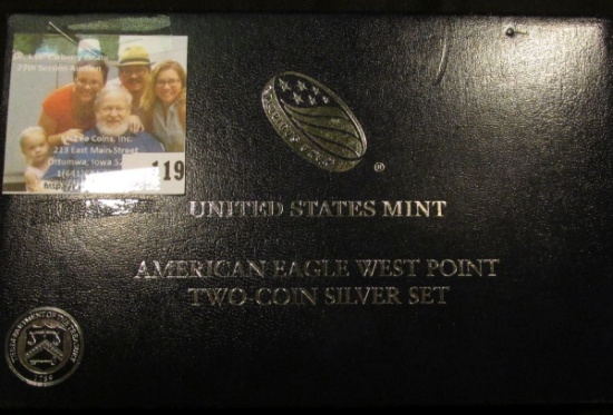 AMERICAN EAGLE WEST POINT TWO COIN SILVER SET.  INCLUDED IN THIS SET IS A REVERSE PROOF EAGLE WHICH