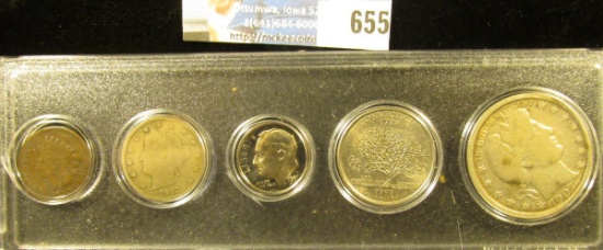 Five-Piece Type Set of U.S. Coins in a Snaptite case, includes 1890 Indian Cent, 1912 D Liberty Nick