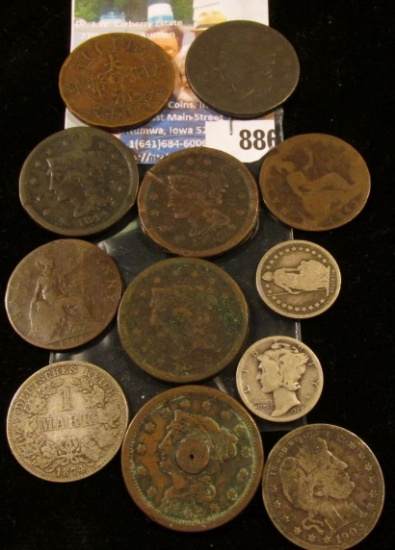A nice old group of Silver and Copper Coins including several U.S. Large Cents.