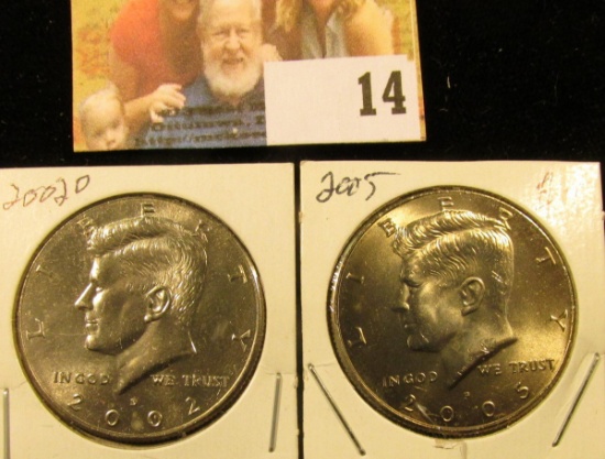 2002 D & 2005 P Kennedy Half Dollars, Gem Uncirculated.