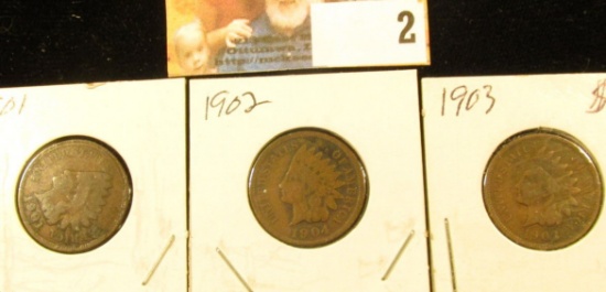 1901, 02, & 03 Indian Head Cents, Good.