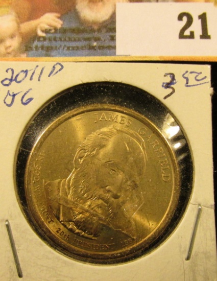 2011 D Presidential James Garfield 'Golden' Dollar Coin. Gem BU.