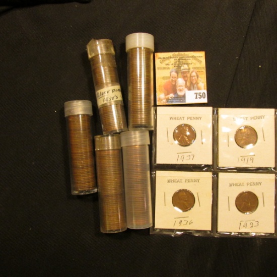 1919, 23, 36, & 37 Lincoln Cents in holders; & (5) Rolls of Cents in plastic tubes including a solid