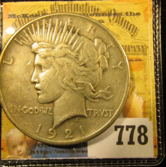 1921 P High Relief U.S. Silver Peace Dollar, VF.