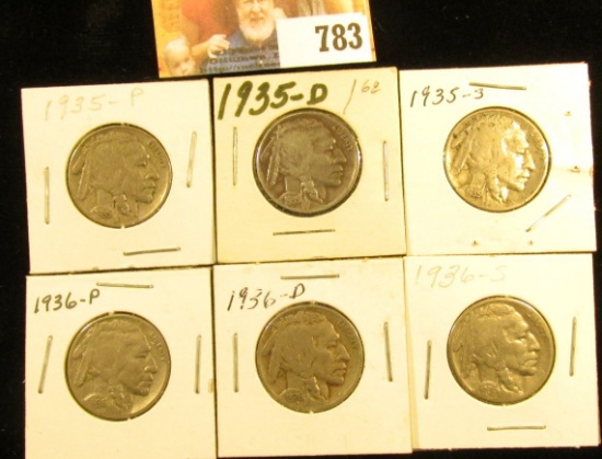 1935 P, D, S, 36 P, D, & S Buffalo Nickels. Grades up to Fine.