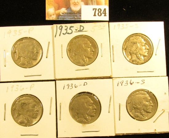 1935 P, D, S, 36 P, D, & S Buffalo Nickels. Grades up to Fine.