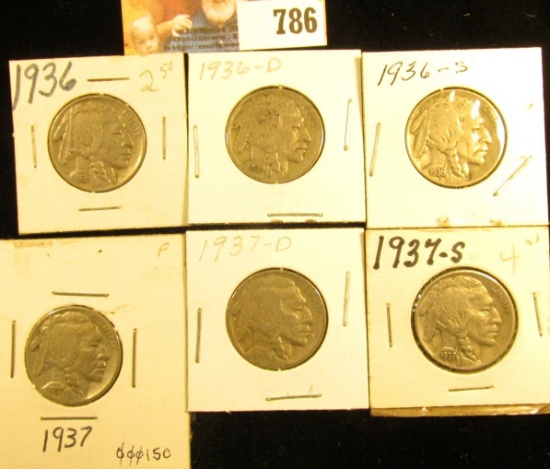 1936 P, D, S, 37 P, D, & S Buffalo Nickels. Grades up to VF.