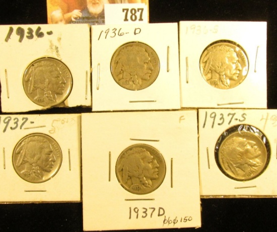 1936 P, D, S, 37 P, D, & S Buffalo Nickels. Grades up to VF.