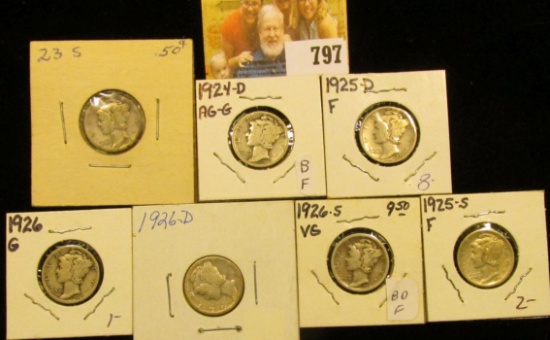 1923 S Good, 24 D AG-G, 25 D Fine, 25 S Fine, 26 P Good, 26 D Good, & 26 S VG Mercury Dimes.