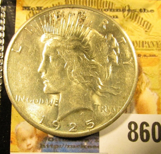 1925 P U.S. Peace Silver Dollar, Light Gold toned Gem Brilliant Uncirculated.