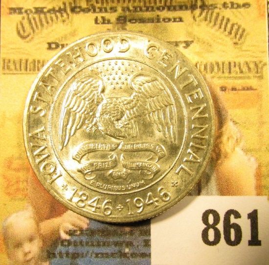 1846-1946 Iowa Centennial Commemorative Half Dollar, Gem BU.