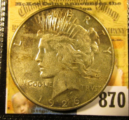 1926 S U.S. Peace Silver Dollar, Original toned AU.