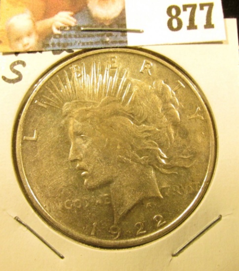 1922 P U.S. Peace Silver Dollar, cleaned EF-AU.