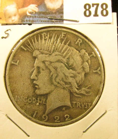 1922 D U.S. Peace Silver Dollar, Fine.