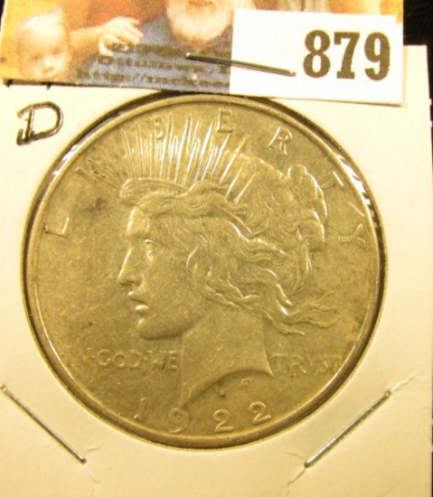 1922 D U.S. Peace Silver Dollar, Extra Fine.