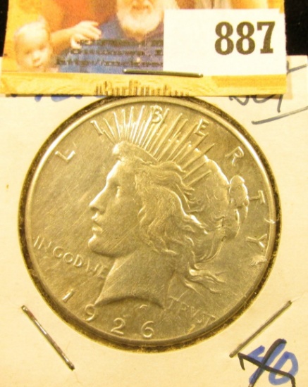 1926 S U.S. Peace Silver Dollar, AU.
