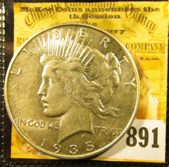 1935 S U.S. Peace Silver Dollar, AU.