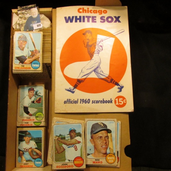 14" Card Stock Box Partially full of 1968 Topps Baseball Cards; & a used "Chicago White Sox official