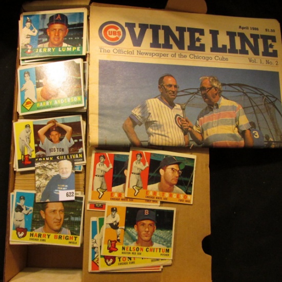 14" Card Stock Box nearly full of 1960 Topps Baseball cards; & April 1986 Vol.1, No. 2 "Cubs Vine Li