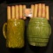 Mix-matched Pair of Stoneware Cups with olive-green glazing.  (10) Rolls of bank-wrapped Old U.S. Wh