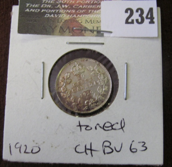 Canada 1920 10 Cents. Toned Choice BU-